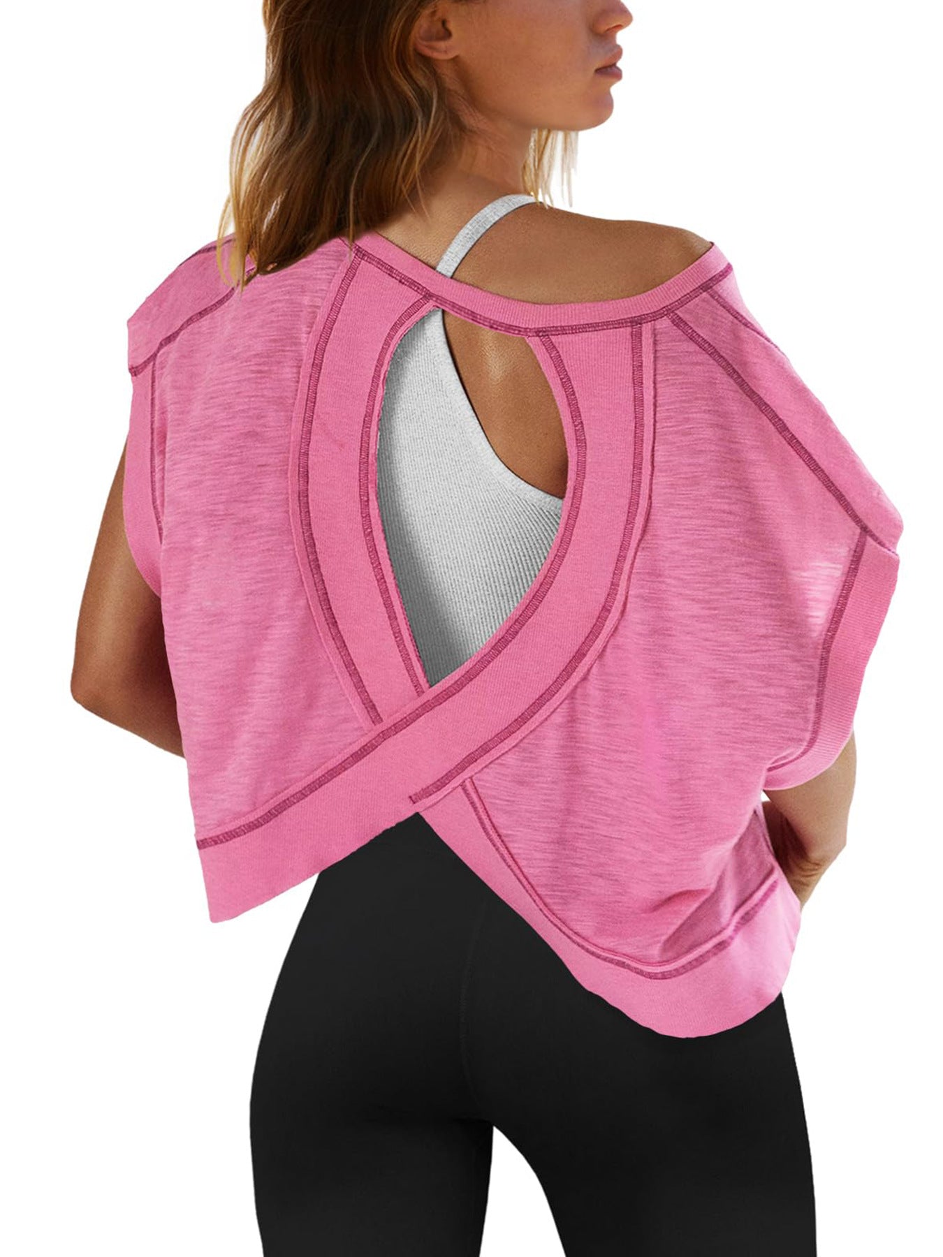 Women's Breathable Yoga T-Shirt - Loose Fit Sports Top with Beautiful Back