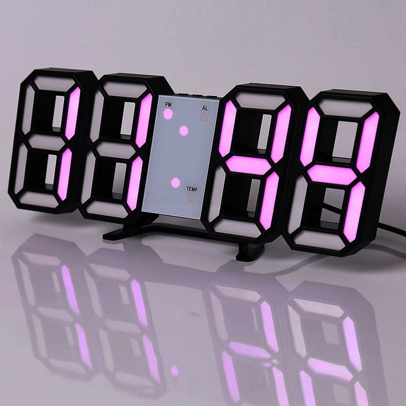 3D LED Digital Alarm Clock - Colorful Display 12/24 Hour Format for Bedroom & Office