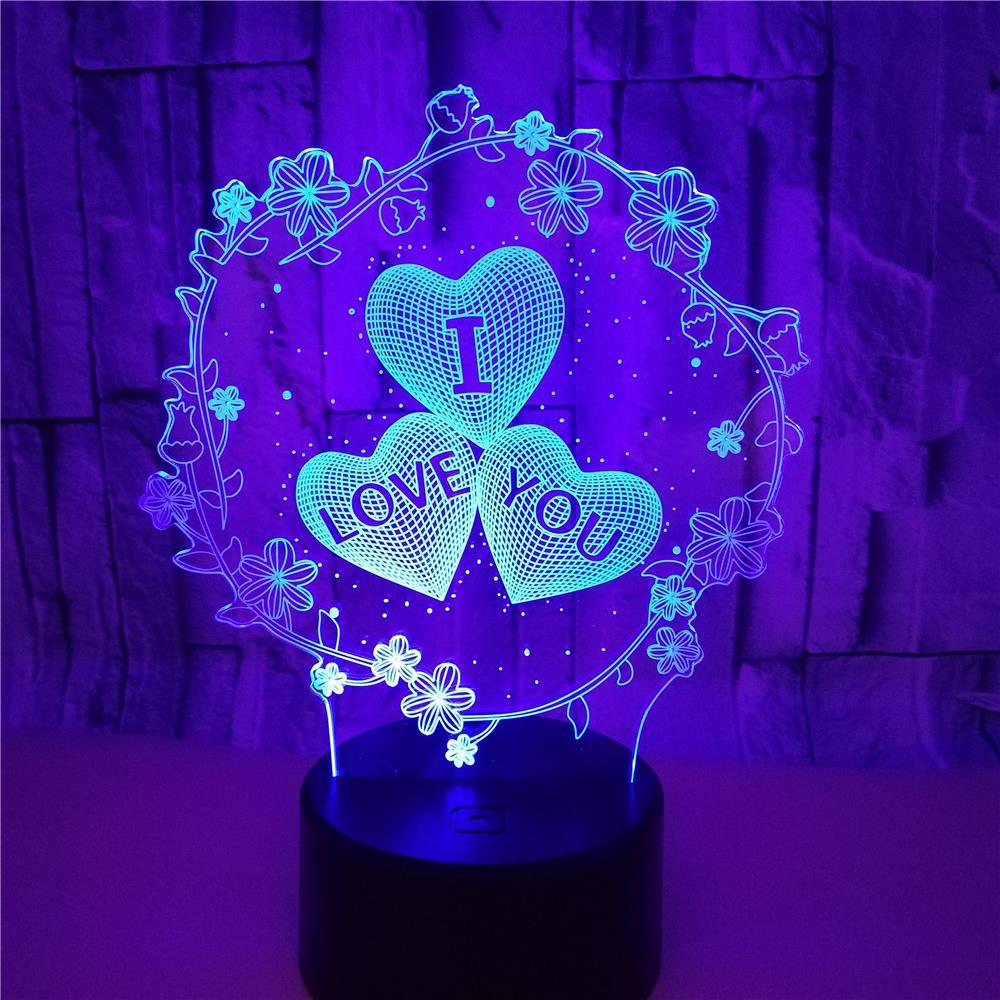 3D LED Love Lamp - I LOVE YOU Pattern Touch Control for Valentine's Day & Wedding Gift