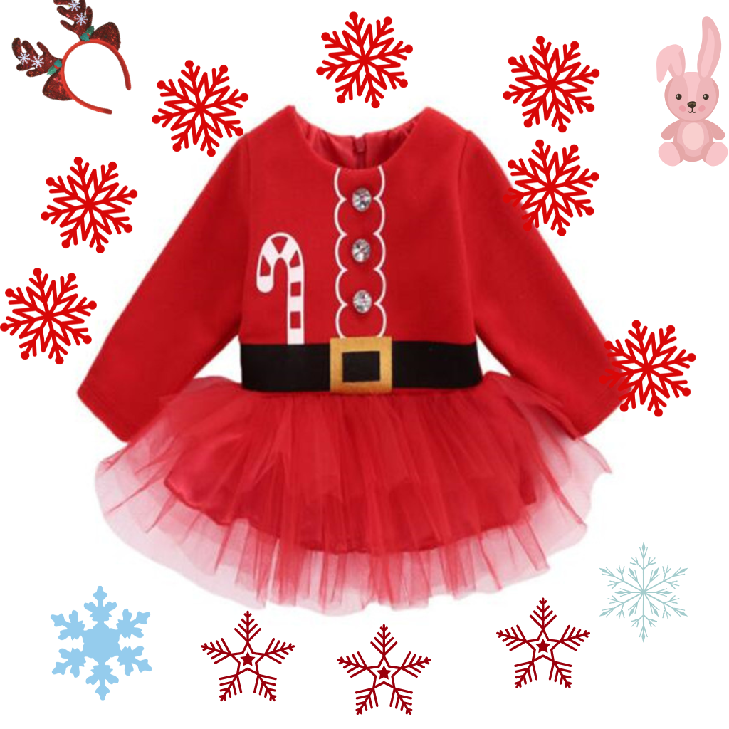Baby Christmas Tutu Dress Spring and Autumn Long Sleeve Christmas Mesh Dress