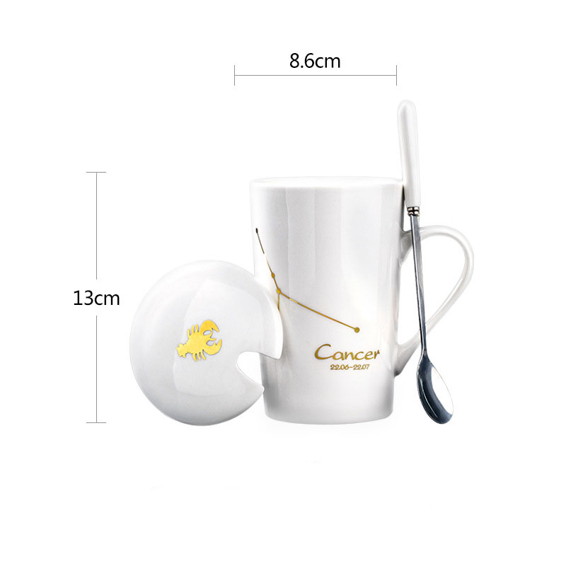 Constellation Ceramic Mug – Zodiac Coffee Cup with Lid & Spoon | Creative Gift