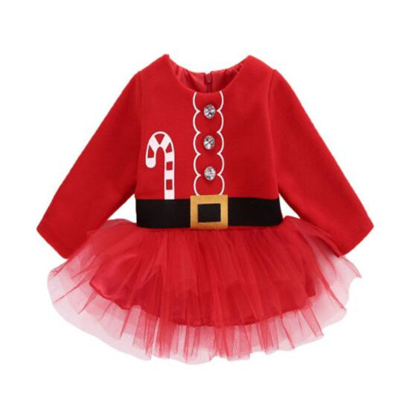 Baby Christmas Tutu Dress Spring and Autumn Long Sleeve Christmas Mesh Dress