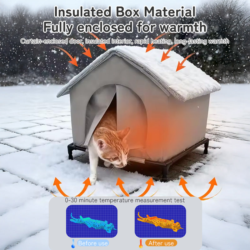 Insulated Outdoor Cat House - Weatherproof Shelter Raised Base
