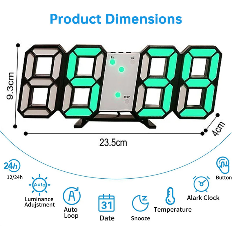 3D LED Digital Alarm Clock - Colorful Display 12/24 Hour Format for Bedroom & Office
