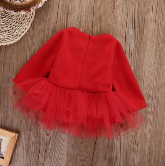Baby Christmas Tutu Dress Spring and Autumn Long Sleeve Christmas Mesh Dress