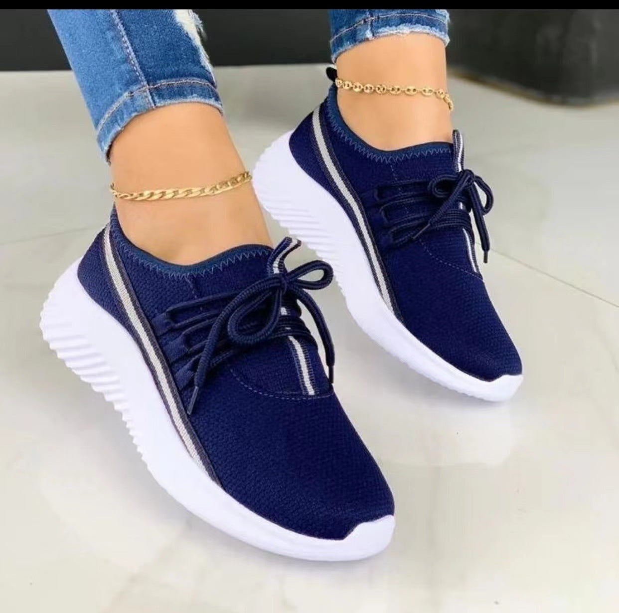 Women's Stripe Sneakers - Casual Sports Shoes | Lightweight Athletic Footwear