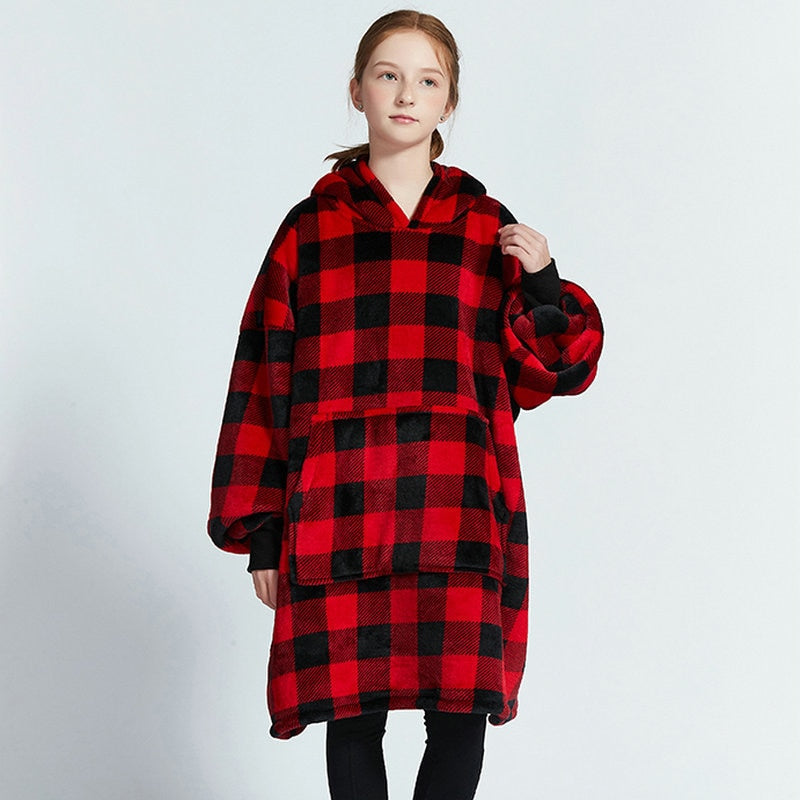 Kids Sherpa Fleece Snuggle Hoodie – Double-Layer TV Blanket Hoodie with Sleeves | Winter Warm Oversized Wearable Blanket