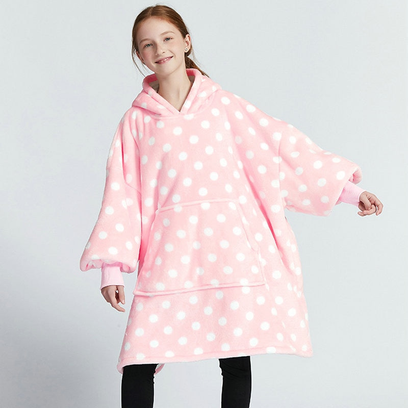 Kids Sherpa Fleece Snuggle Hoodie – Double-Layer TV Blanket Hoodie with Sleeves | Winter Warm Oversized Wearable Blanket