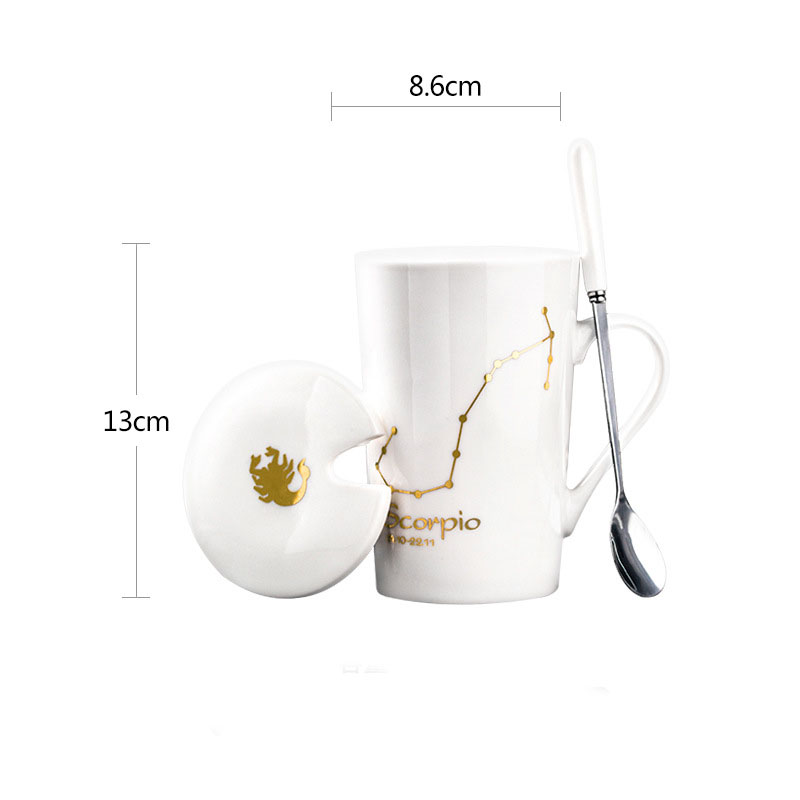 Constellation Ceramic Mug – Zodiac Coffee Cup with Lid & Spoon | Creative Gift