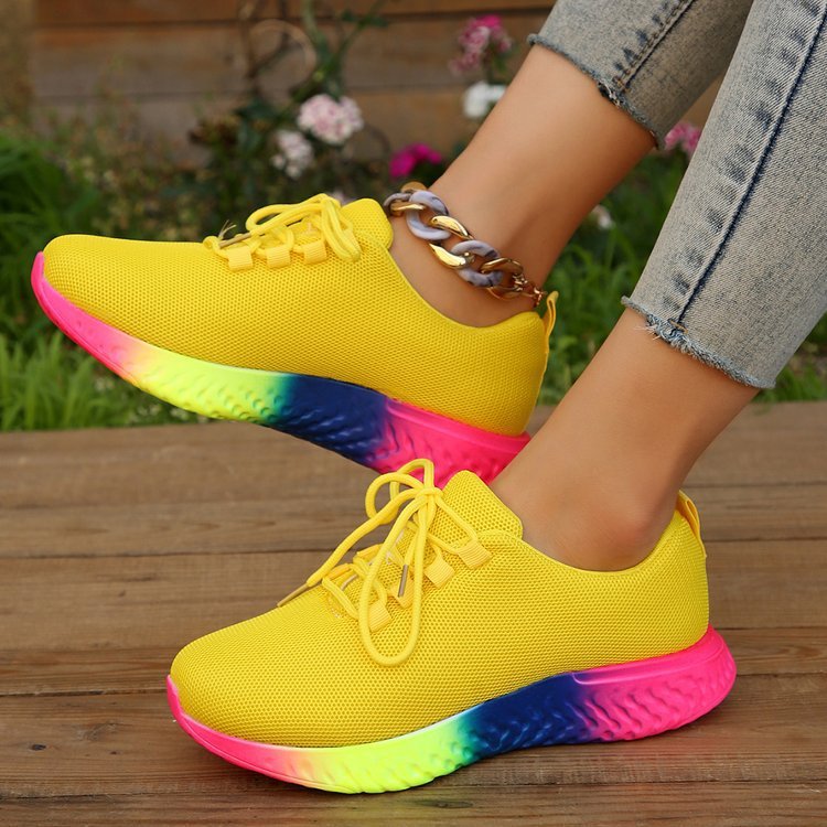 Women's Rainbow Sole Sneakers - Breathable Mesh Running Shoes | Lightweight Sports