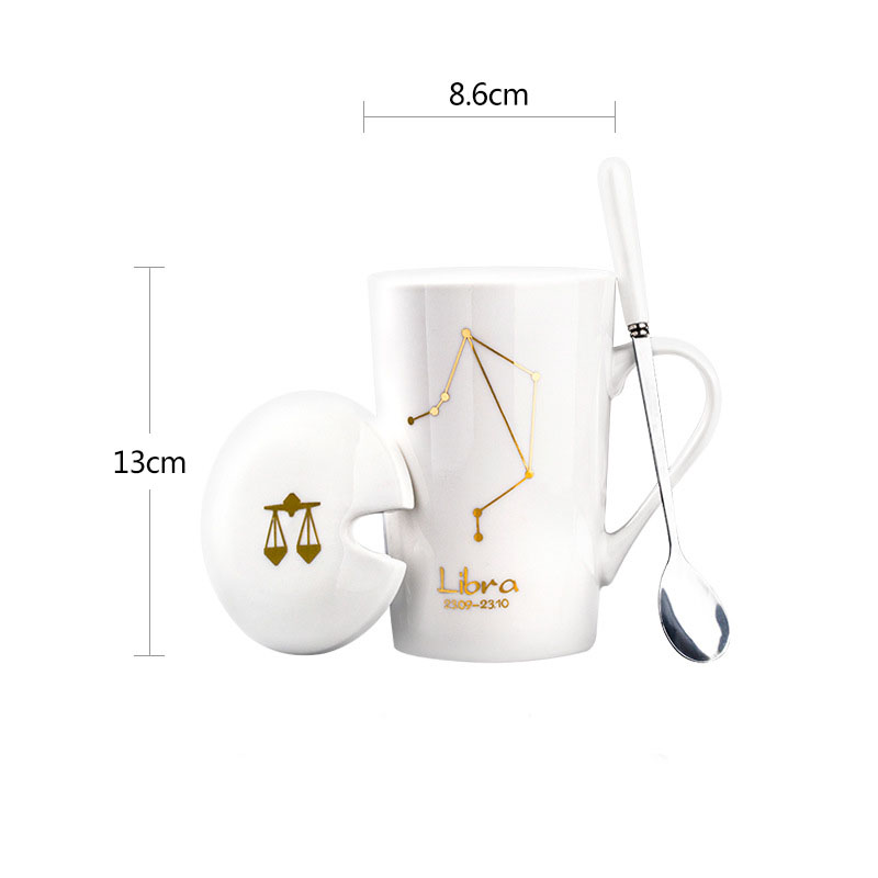 Constellation Ceramic Mug – Zodiac Coffee Cup with Lid & Spoon | Creative Gift
