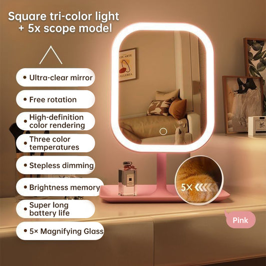 Large Square LED Makeup Mirror with Adjustable Lighting - Rotating Vanity Mirror 1-2PCS