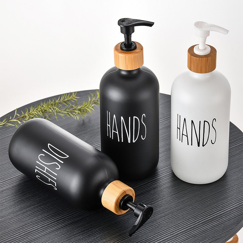 Glass Soap Dispenser 500ml - Boston Bottle with Wooden Cap | Hand Soap Pump