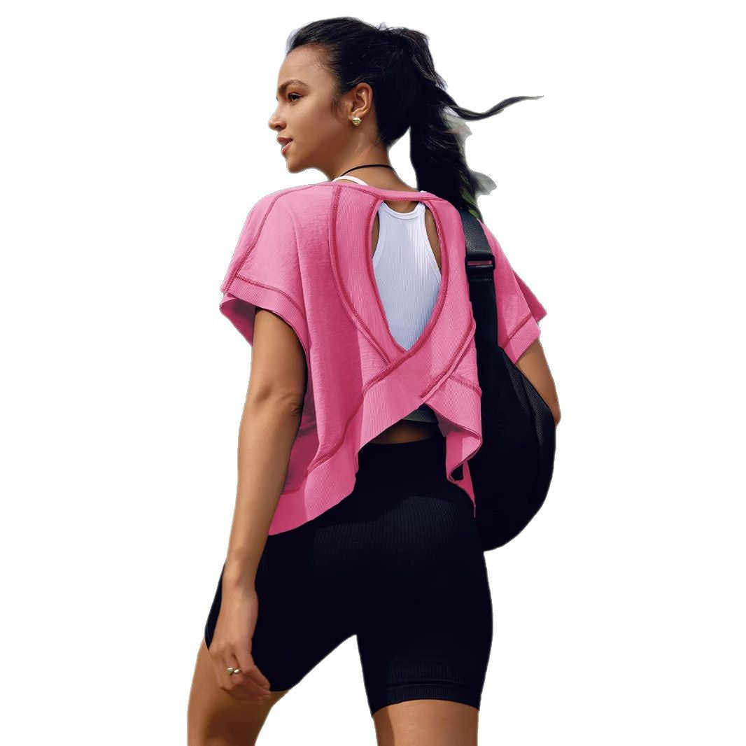 Women's Breathable Yoga T-Shirt - Loose Fit Sports Top with Beautiful Back
