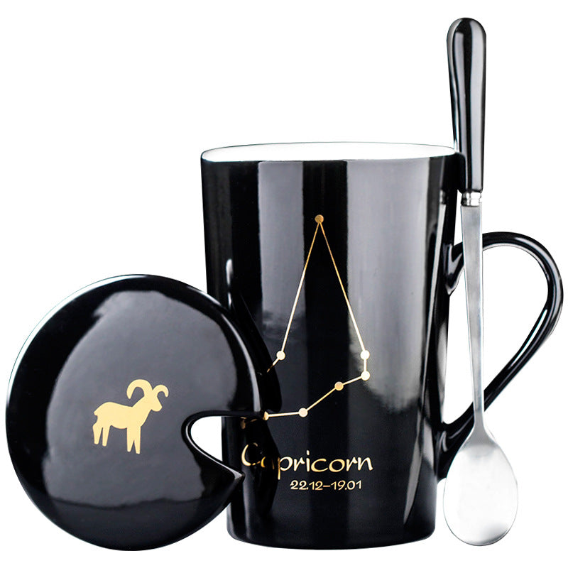Constellation Ceramic Mug – Zodiac Coffee Cup with Lid & Spoon | Creative Gift