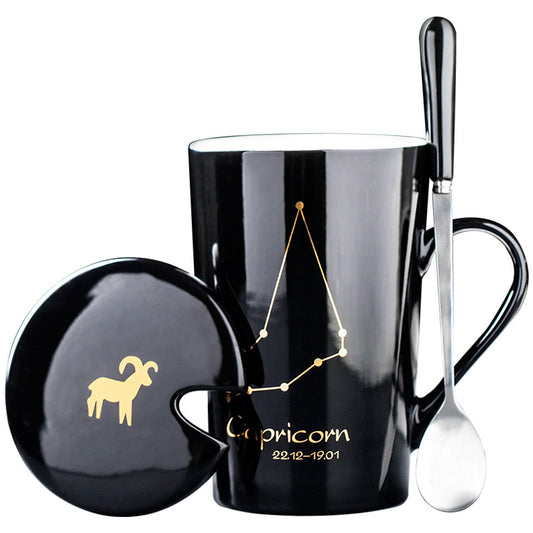 Constellation Ceramic Mug – Zodiac Coffee Cup with Lid & Spoon | Creative Gift