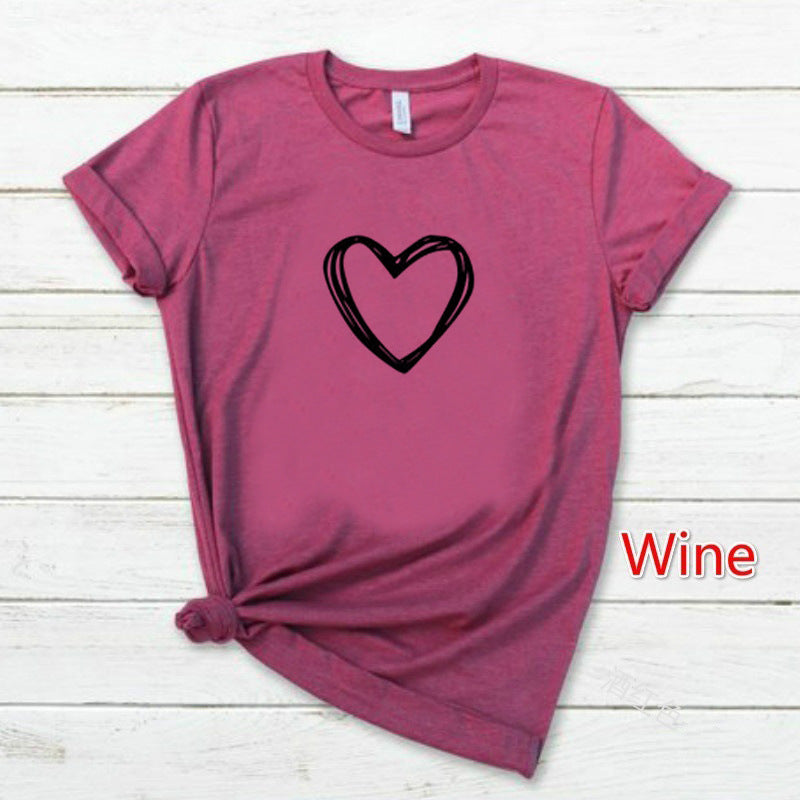 Heart Print T-Shirt Women - Cute Casual Summer Tee | Short Sleeve