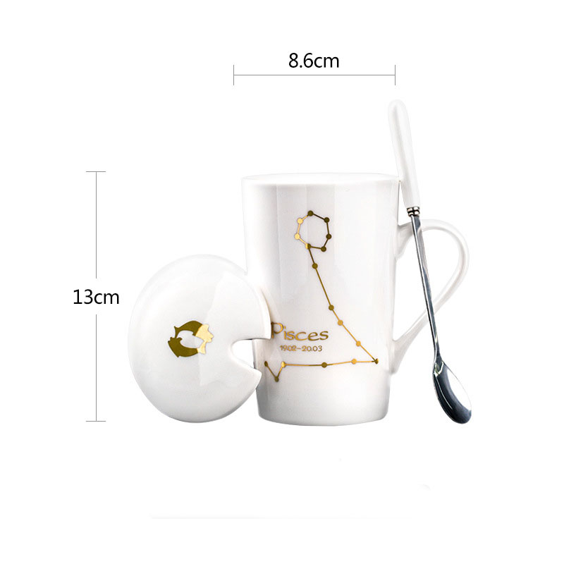 Constellation Ceramic Mug – Zodiac Coffee Cup with Lid & Spoon | Creative Gift
