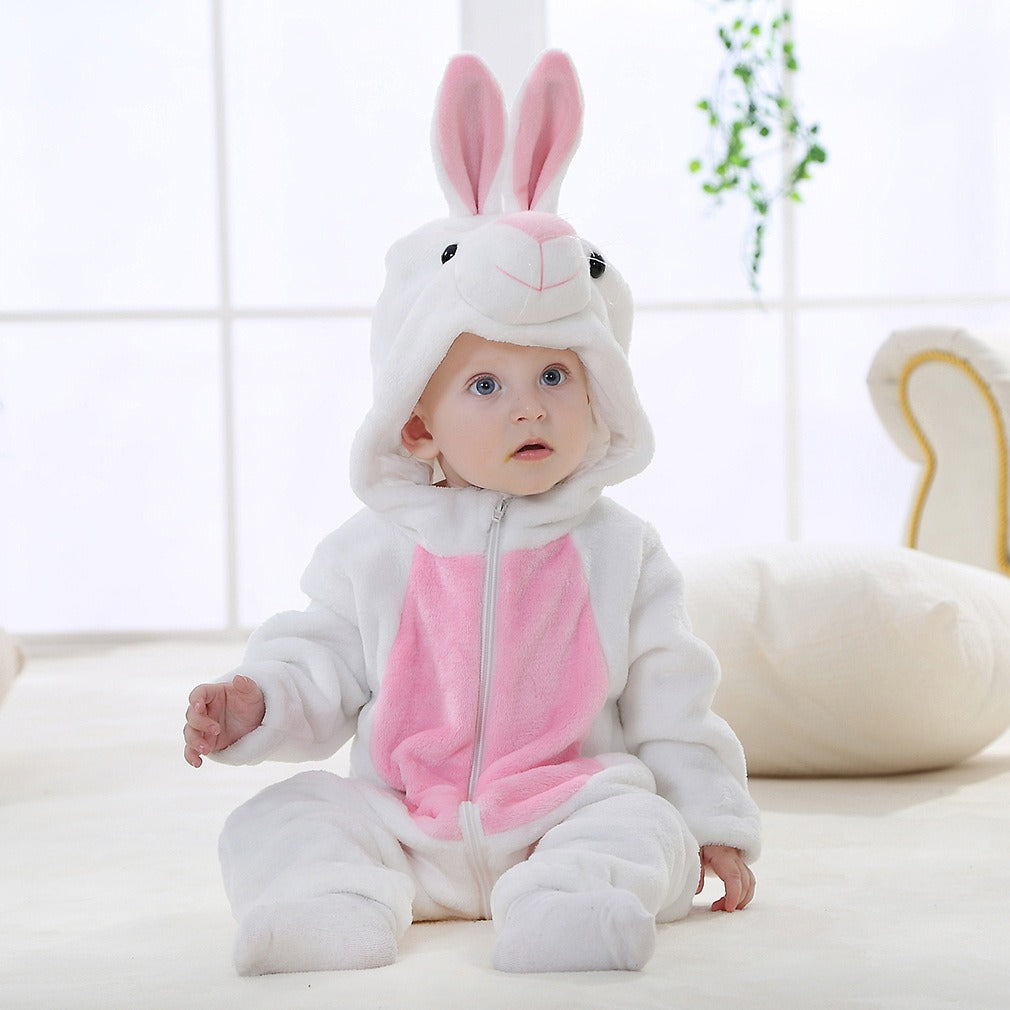 Flannel Baby Cartoon Jumpsuit – Soft Long-Sleeved Hoodie Onesie | Newborn & Infant Crawling Outfit