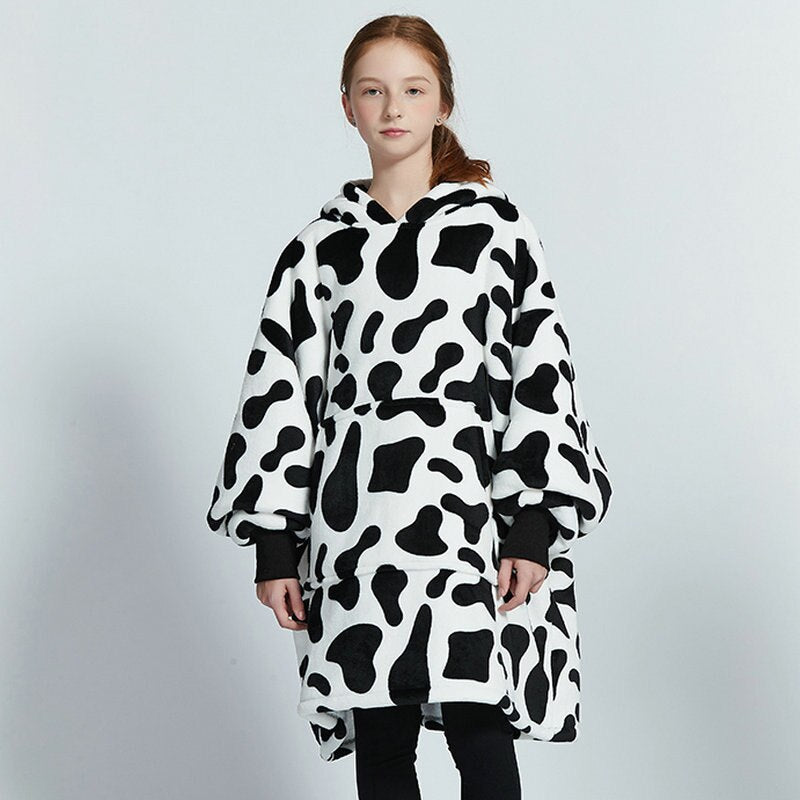 Kids Sherpa Fleece Snuggle Hoodie – Double-Layer TV Blanket Hoodie with Sleeves | Winter Warm Oversized Wearable Blanket