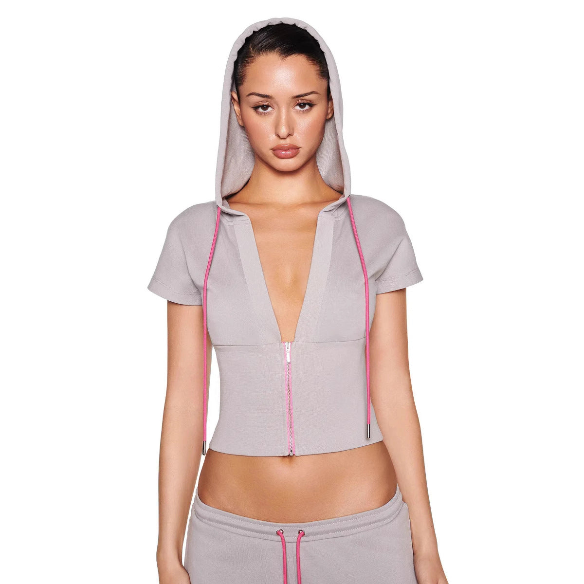 Half Zip Hooded Sports Top - Women's V-Neck Athletic Shirt | Slim Fit Activewear
