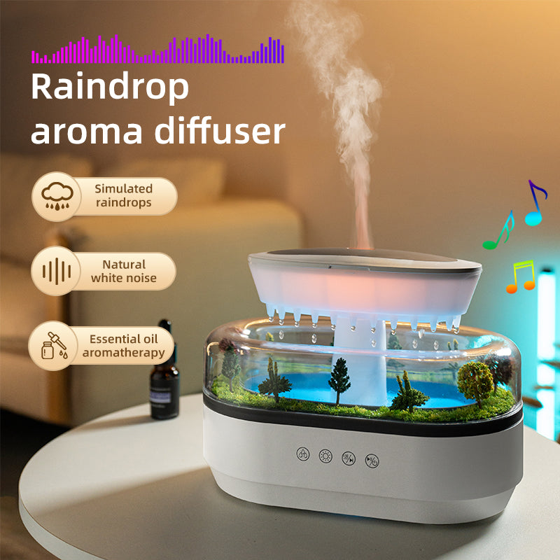 Raindrop Cool Mist Humidifier – Smart Aroma Diffuser with Lights & White Noise | Home Air Purifier