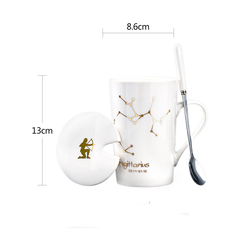 Constellation Ceramic Mug – Zodiac Coffee Cup with Lid & Spoon | Creative Gift