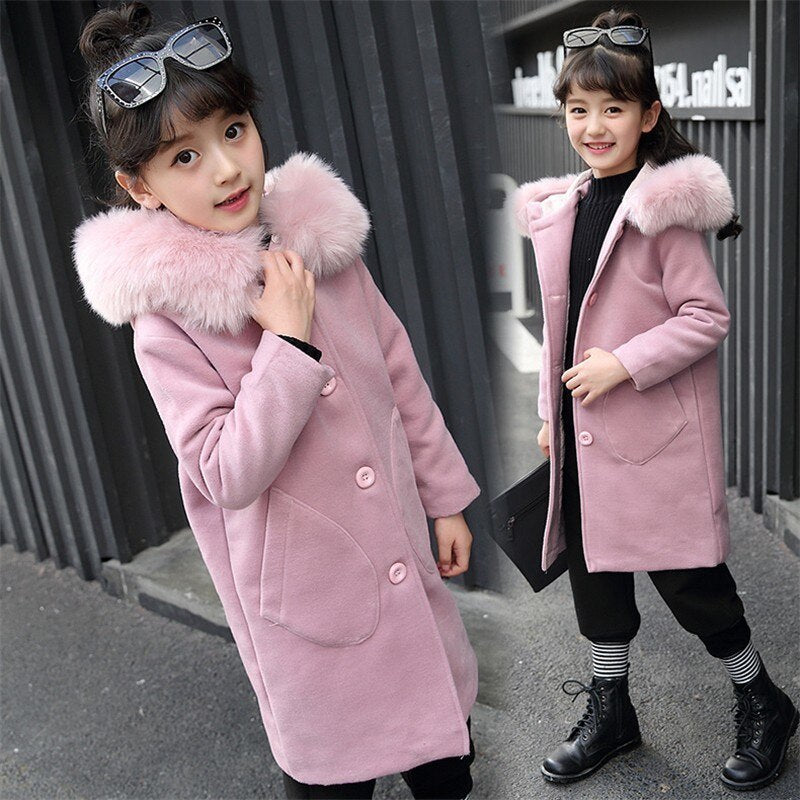 Chaqueta Cortavientos de Manga Larga Cálida con Capucha para Niñas