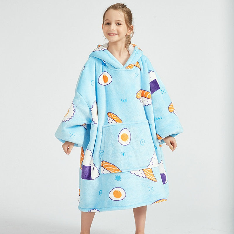 Kids Sherpa Fleece Snuggle Hoodie – Double-Layer TV Blanket Hoodie with Sleeves | Winter Warm Oversized Wearable Blanket