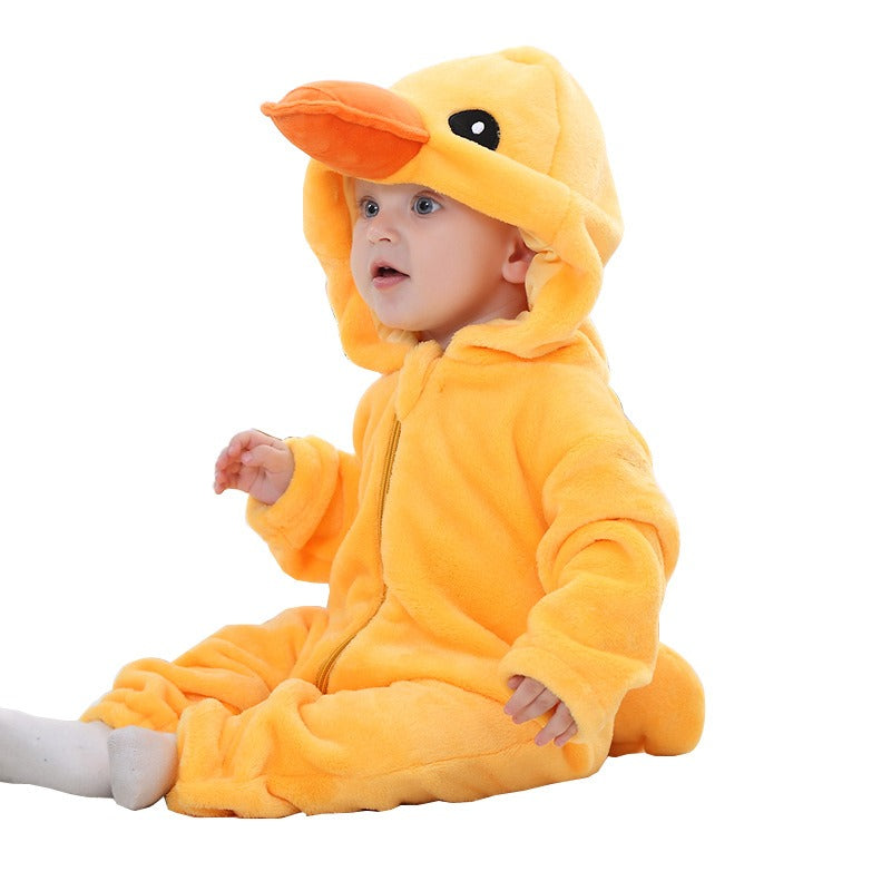 Flannel Baby Cartoon Jumpsuit – Soft Long-Sleeved Hoodie Onesie | Newborn & Infant Crawling Outfit