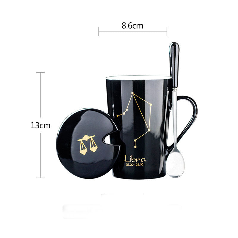 Constellation Ceramic Mug – Zodiac Coffee Cup with Lid & Spoon | Creative Gift