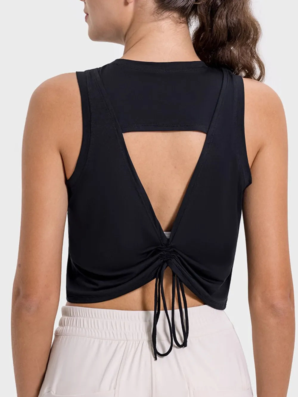 Drawstring Cutout Active Tank Top - Women's Workout Shirt with Stretch | Gym Wear