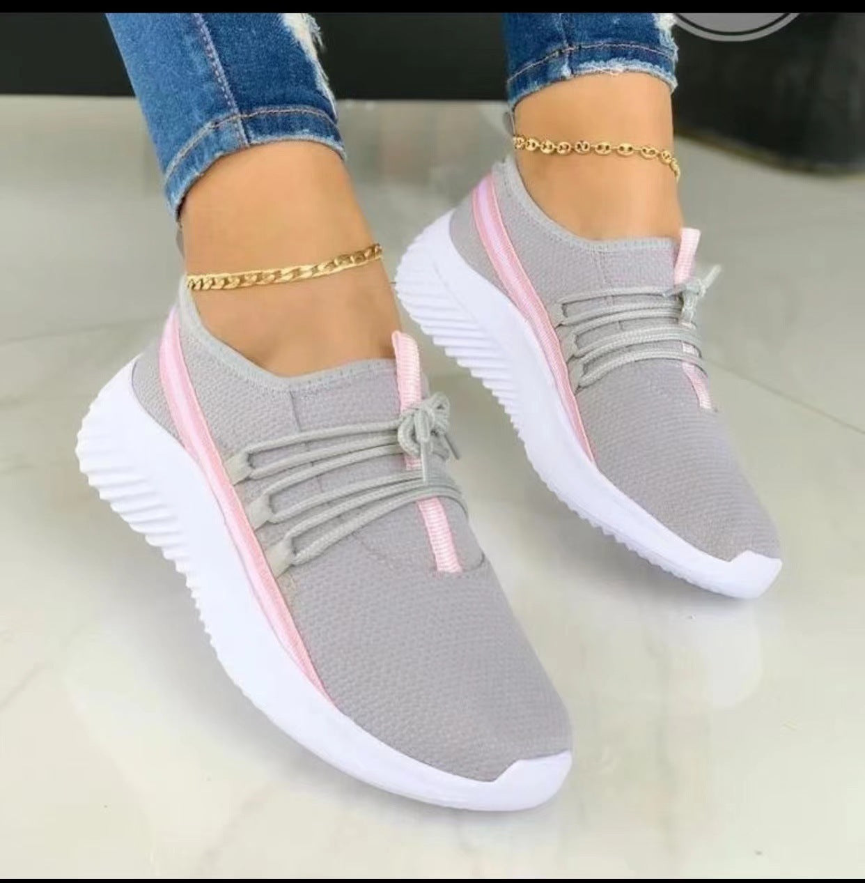 Women's Stripe Sneakers - Casual Sports Shoes | Lightweight Athletic Footwear