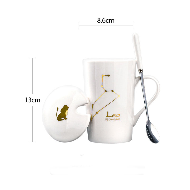 Constellation Ceramic Mug – Zodiac Coffee Cup with Lid & Spoon | Creative Gift