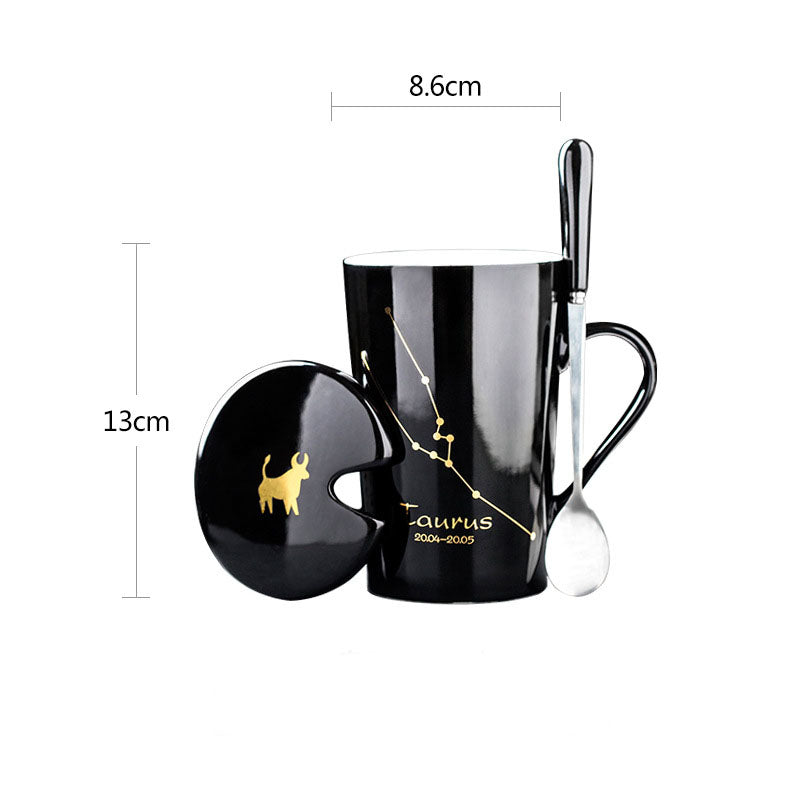 Constellation Ceramic Mug – Zodiac Coffee Cup with Lid & Spoon | Creative Gift