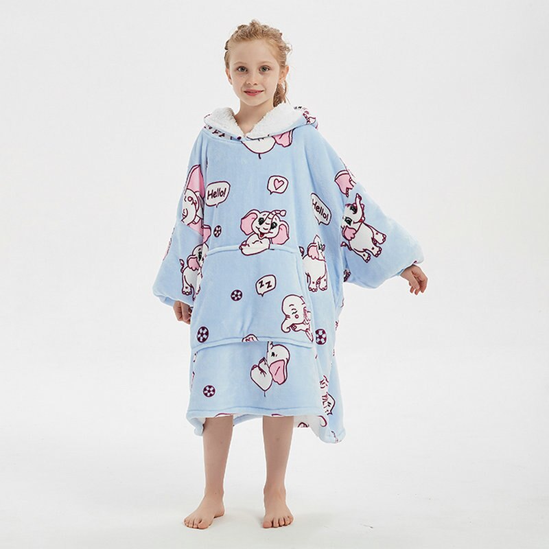 Kids Sherpa Fleece Snuggle Hoodie – Double-Layer TV Blanket Hoodie with Sleeves | Winter Warm Oversized Wearable Blanket