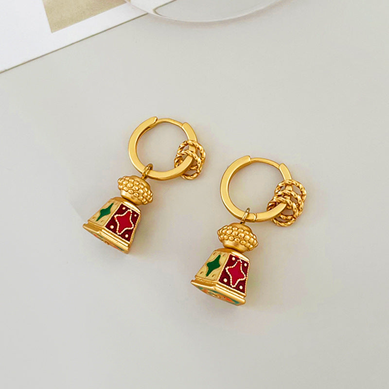 Vintage Chinese Enamel Earrings - Retro Oil-Drip Design for Women