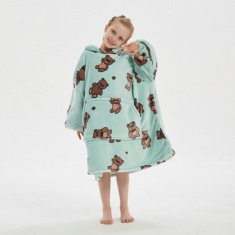 Kids Sherpa Fleece Snuggle Hoodie – Double-Layer TV Blanket Hoodie with Sleeves | Winter Warm Oversized Wearable Blanket