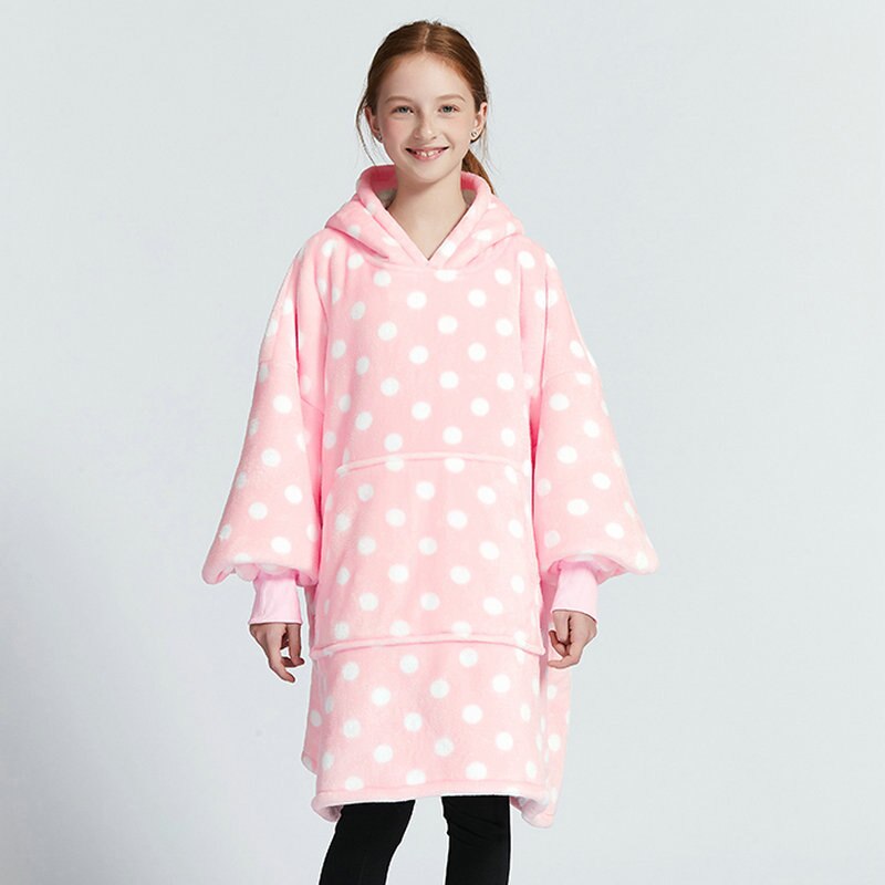 Kids Sherpa Fleece Snuggle Hoodie – Double-Layer TV Blanket Hoodie with Sleeves | Winter Warm Oversized Wearable Blanket