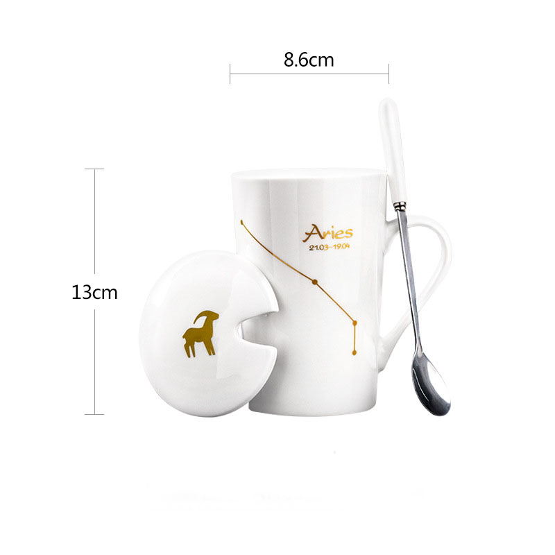 Constellation Ceramic Mug – Zodiac Coffee Cup with Lid & Spoon | Creative Gift
