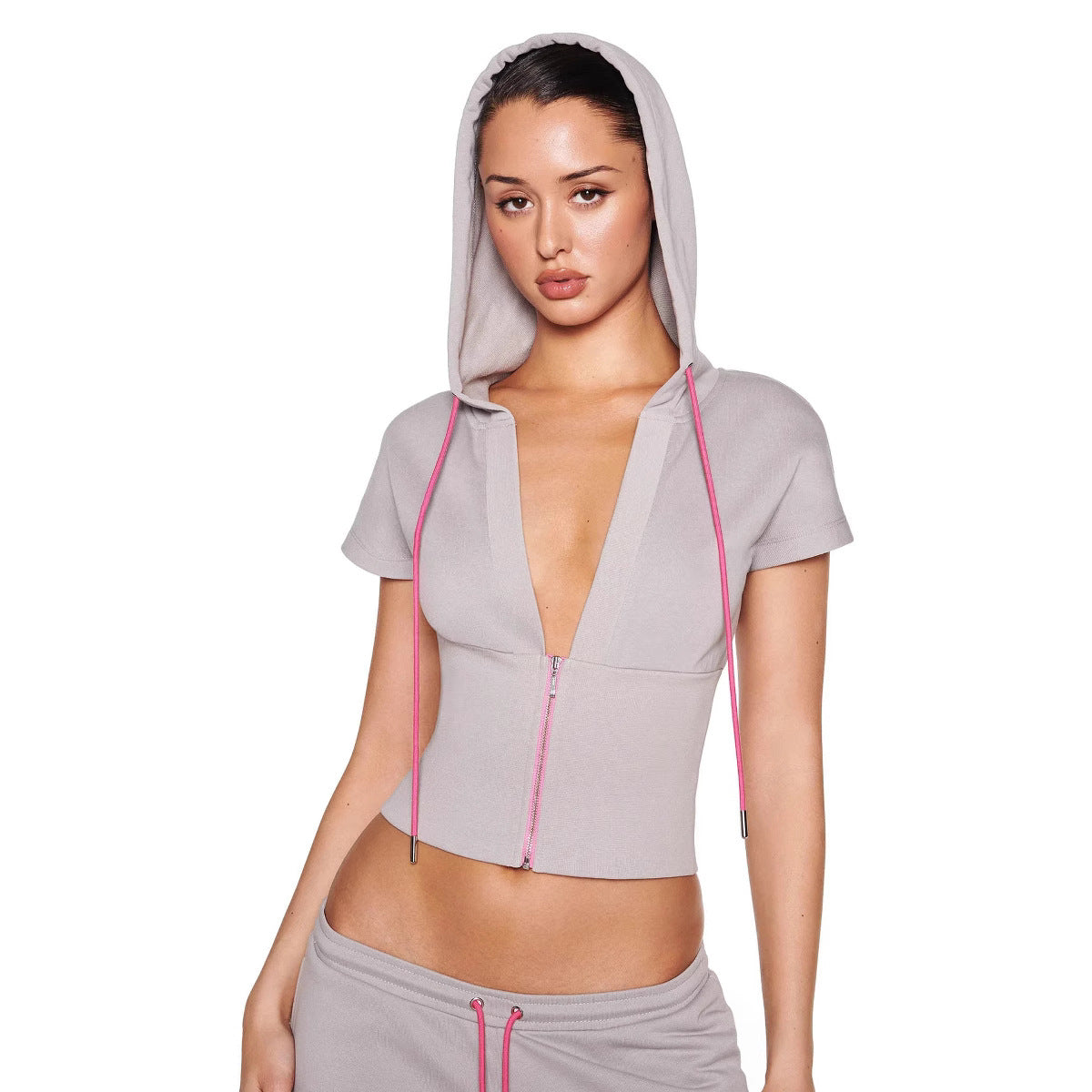 Half Zip Hooded Sports Top - Women's V-Neck Athletic Shirt | Slim Fit Activewear