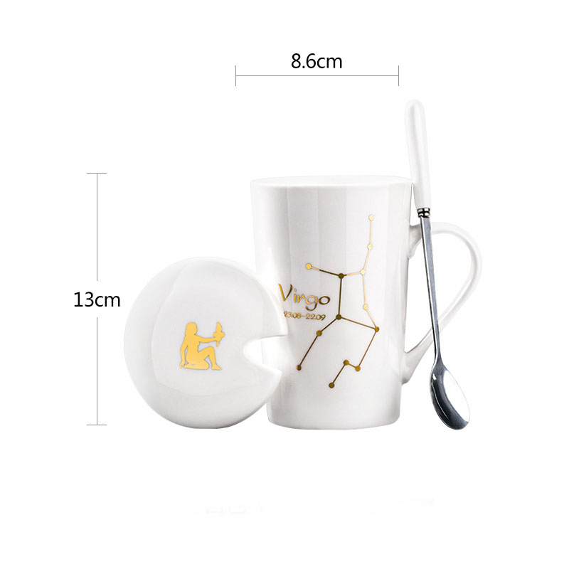Constellation Ceramic Mug – Zodiac Coffee Cup with Lid & Spoon | Creative Gift
