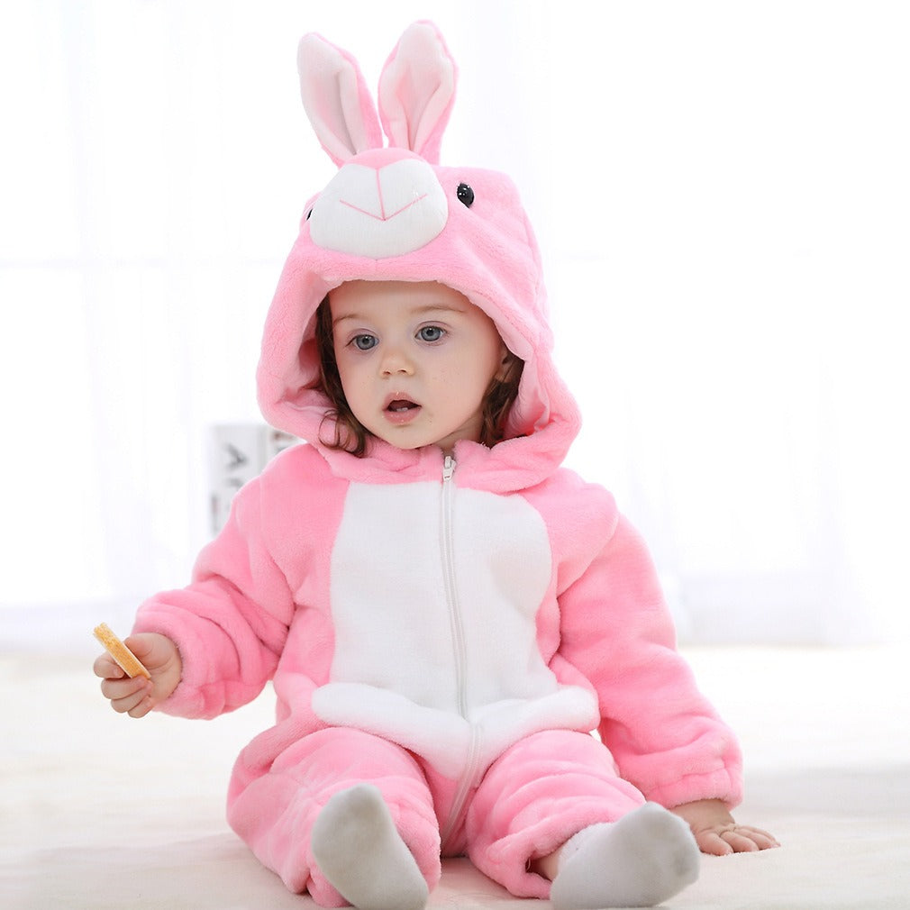 Flannel Baby Cartoon Jumpsuit – Soft Long-Sleeved Hoodie Onesie | Newborn & Infant Crawling Outfit