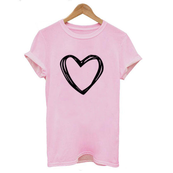 Heart Print T-Shirt Women - Cute Casual Summer Tee | Short Sleeve