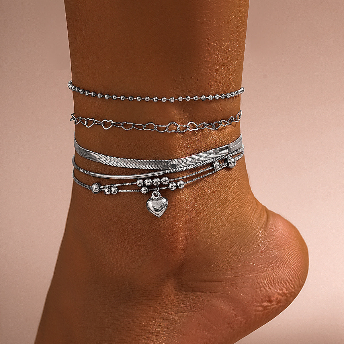 Love Beaded Ankle Chain Set - Hip Hop Punk Snake Bone Foot Jewelry