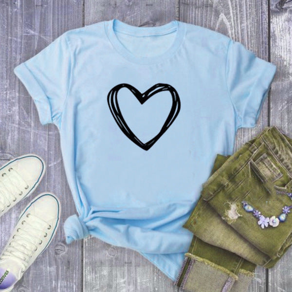 Heart Print T-Shirt Women - Cute Casual Summer Tee | Short Sleeve