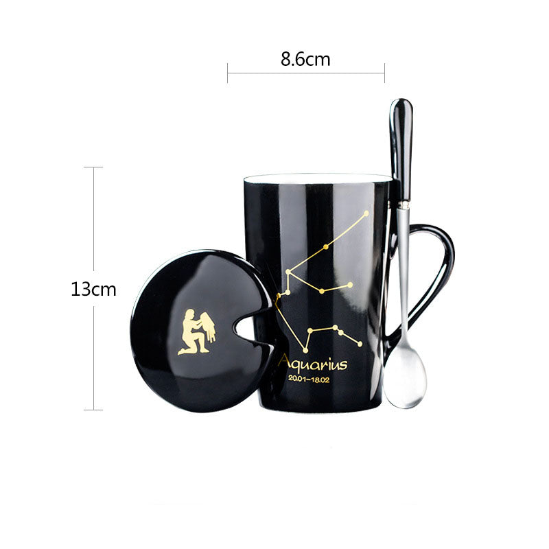 Constellation Ceramic Mug – Zodiac Coffee Cup with Lid & Spoon | Creative Gift