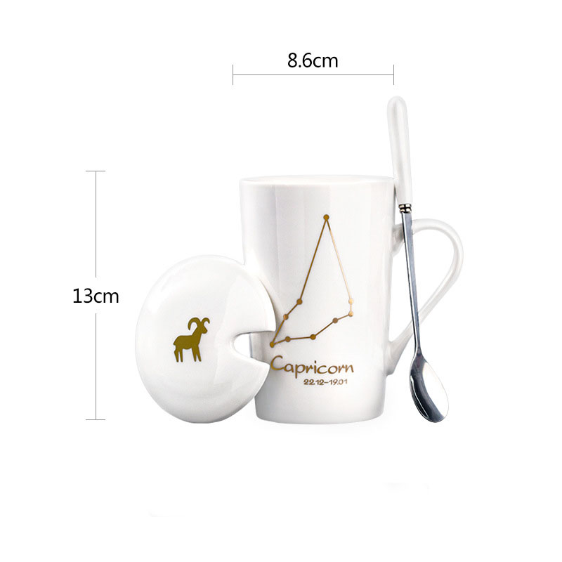 Constellation Ceramic Mug – Zodiac Coffee Cup with Lid & Spoon | Creative Gift