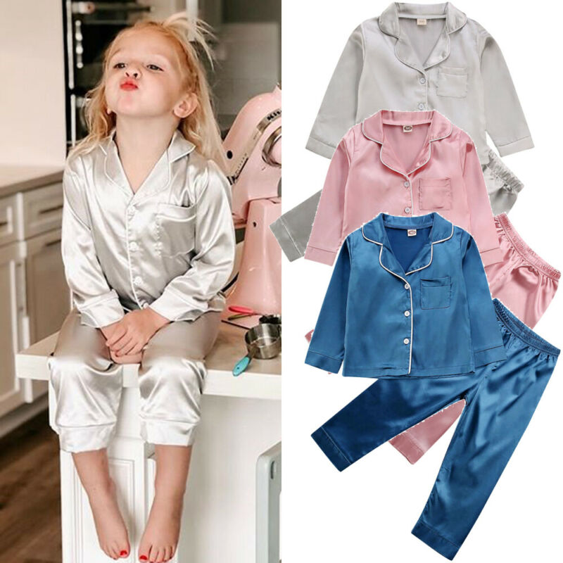 Kids Satin Long‑Sleeve Pajama Set – Soft, Lightweight & Cozy Sleepwear (Ages 1–7)