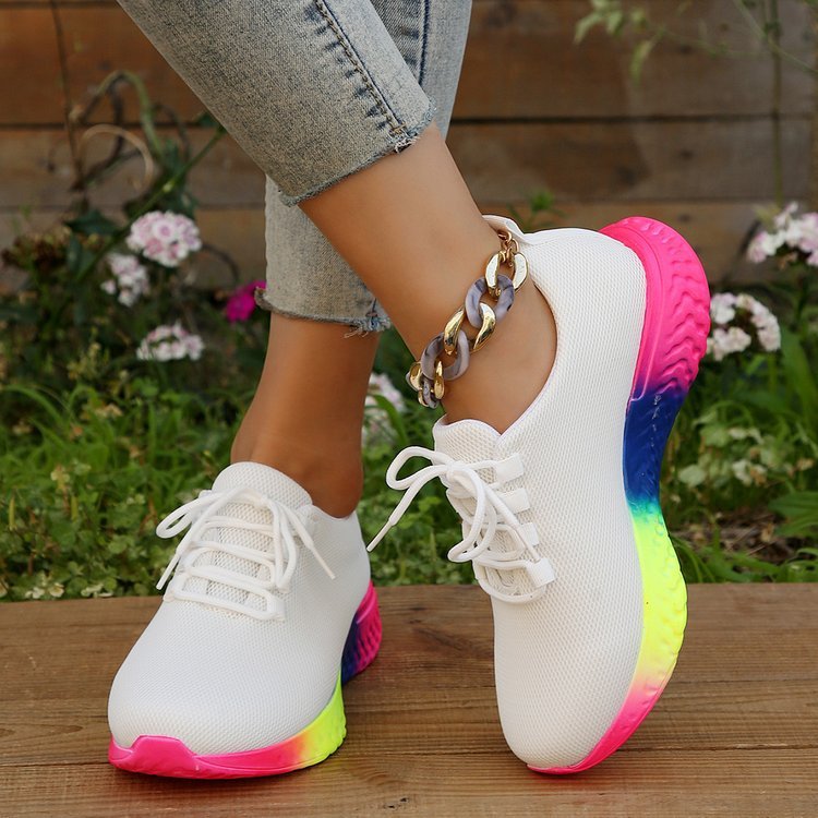 Women's Rainbow Sole Sneakers - Breathable Mesh Running Shoes | Lightweight Sports
